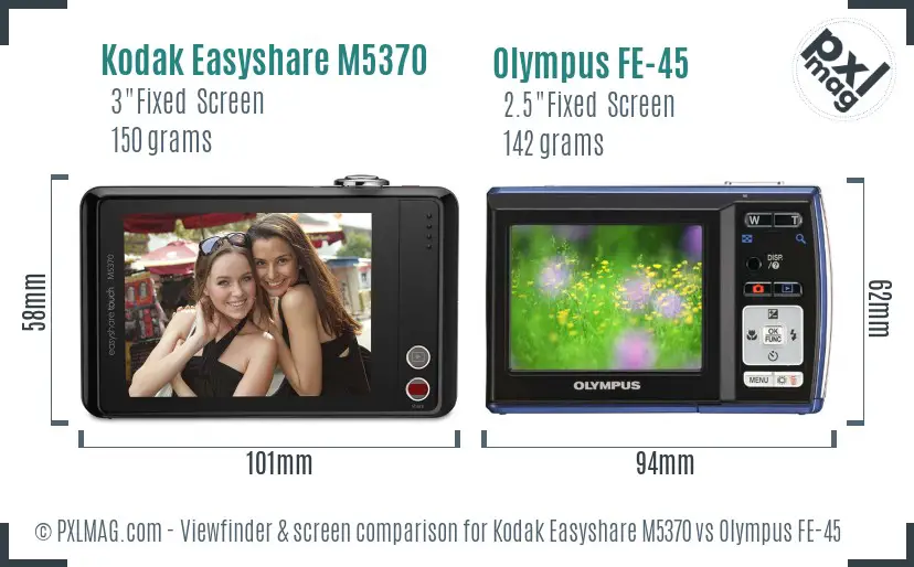 Kodak Easyshare M5370 vs Olympus FE-45 Screen and Viewfinder comparison