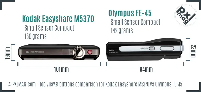 Kodak Easyshare M5370 vs Olympus FE-45 top view buttons comparison