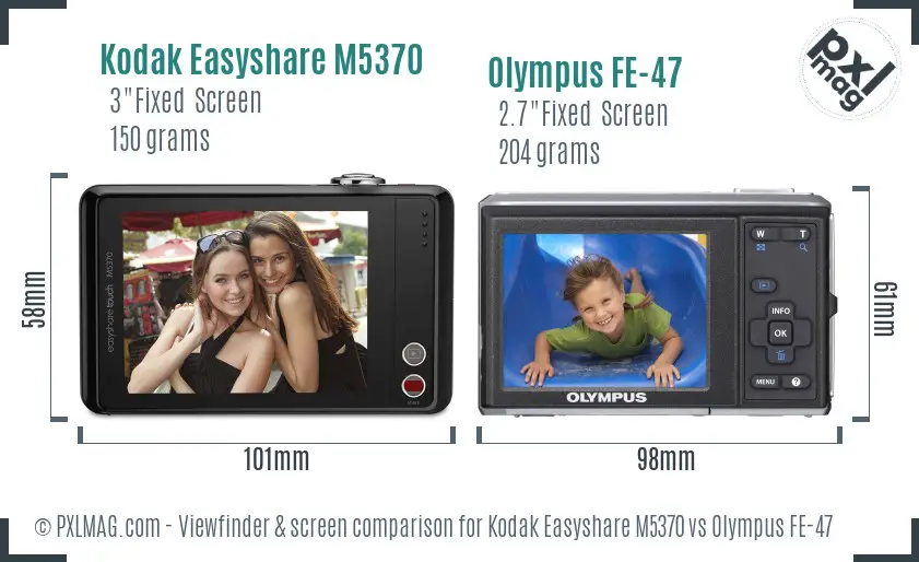 Kodak Easyshare M5370 vs Olympus FE-47 Screen and Viewfinder comparison