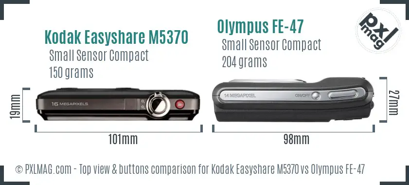 Kodak Easyshare M5370 vs Olympus FE-47 top view buttons comparison