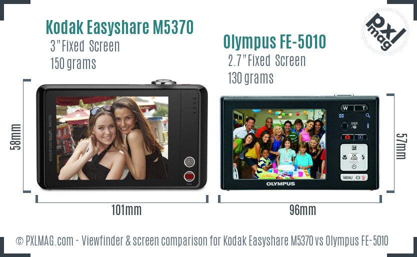 Kodak Easyshare M5370 vs Olympus FE-5010 Screen and Viewfinder comparison