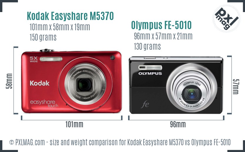 Kodak Easyshare M5370 vs Olympus FE-5010 size comparison Kodak Easyshare M5370 vs Olympus FE-5010 size comparison