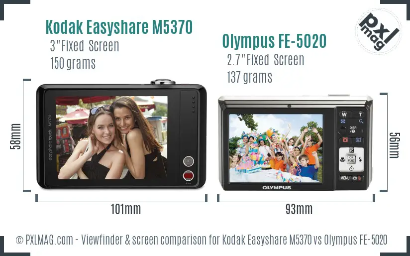 Kodak Easyshare M5370 vs Olympus FE-5020 Screen and Viewfinder comparison