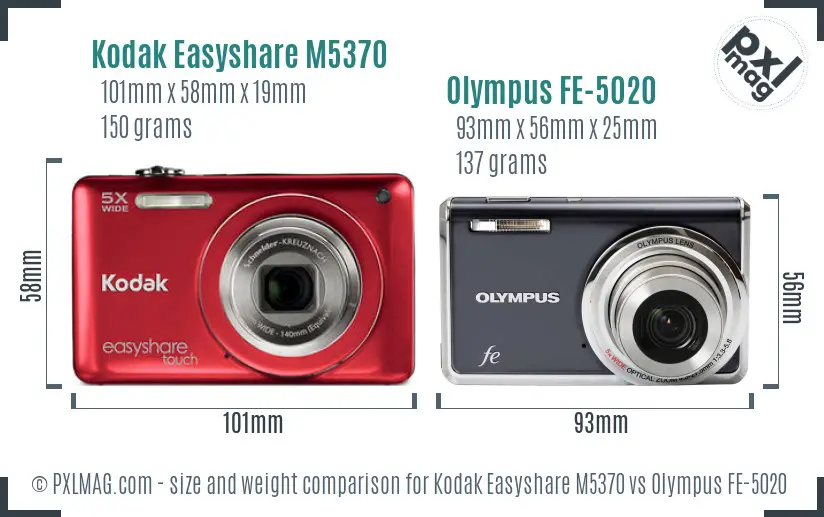 Kodak Easyshare M5370 vs Olympus FE-5020 size comparison