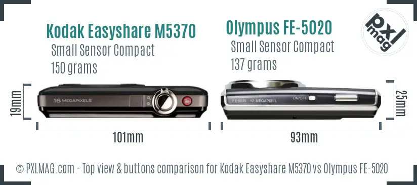 Kodak Easyshare M5370 vs Olympus FE-5020 top view buttons comparison