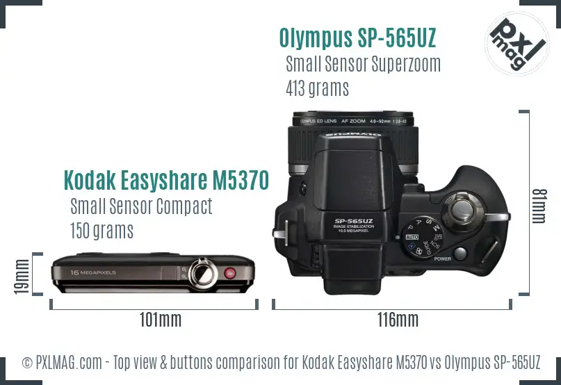 Kodak Easyshare M5370 vs Olympus SP-565UZ top view buttons comparison