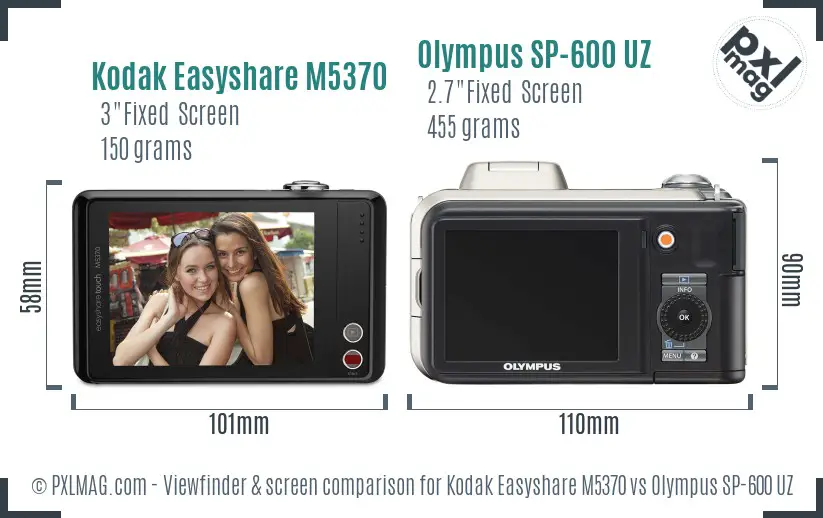 Kodak Easyshare M5370 vs Olympus SP-600 UZ Screen and Viewfinder comparison