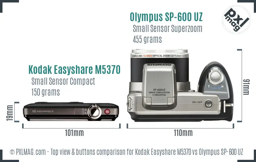 Kodak Easyshare M5370 vs Olympus SP-600 UZ top view buttons comparison