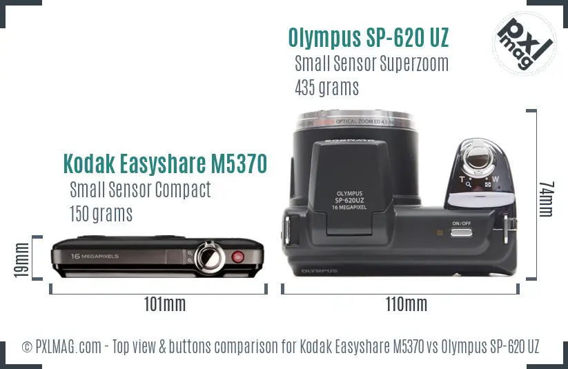 Kodak Easyshare M5370 vs Olympus SP-620 UZ top view buttons comparison