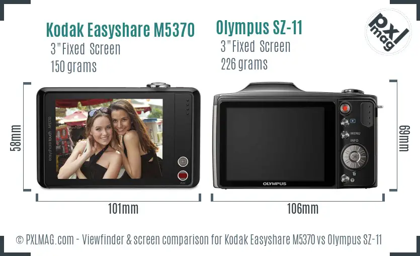 Kodak Easyshare M5370 vs Olympus SZ-11 Screen and Viewfinder comparison