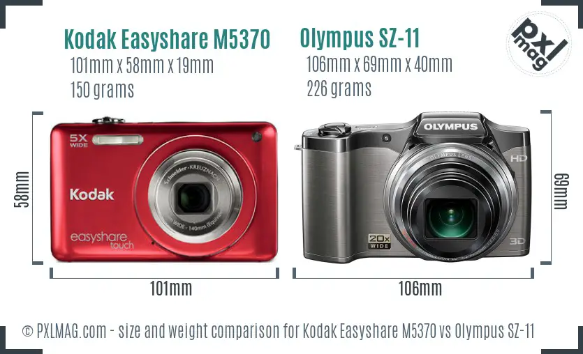 Kodak Easyshare M5370 vs Olympus SZ-11 size comparison