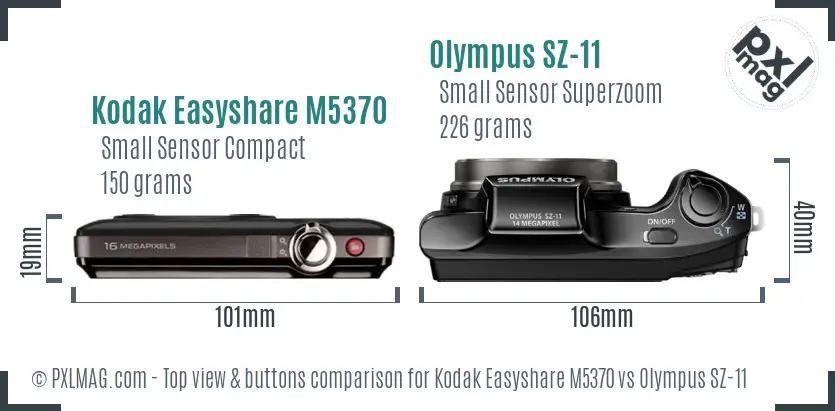 Kodak Easyshare M5370 vs Olympus SZ-11 top view buttons comparison