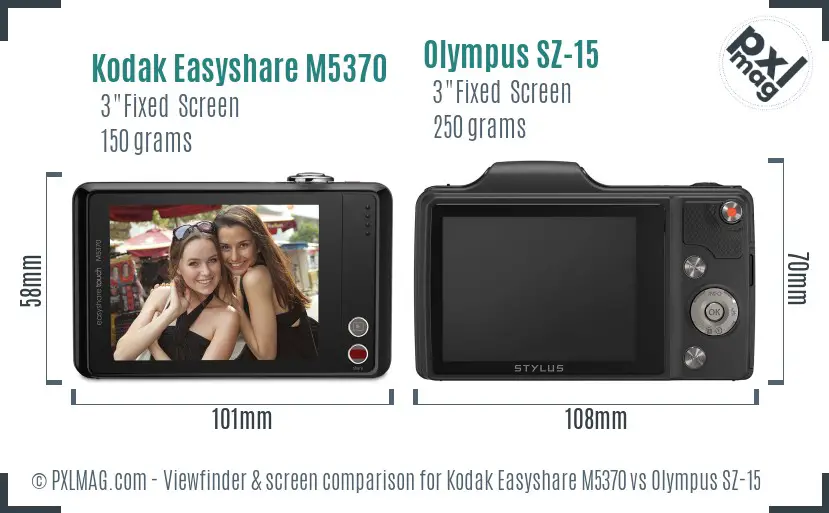 Kodak Easyshare M5370 vs Olympus SZ-15 Screen and Viewfinder comparison