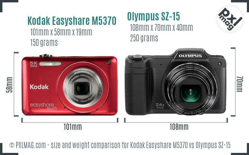 Kodak Easyshare M5370 vs Olympus SZ-15 size comparison
