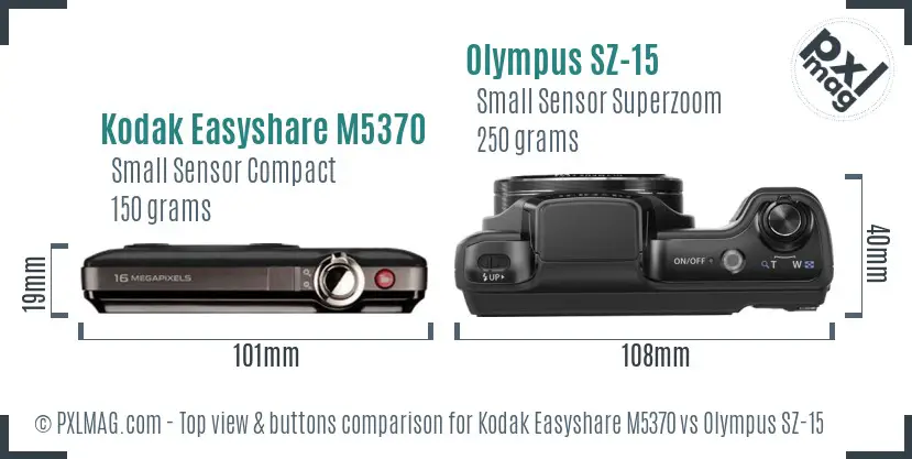 Kodak Easyshare M5370 vs Olympus SZ-15 top view buttons comparison
