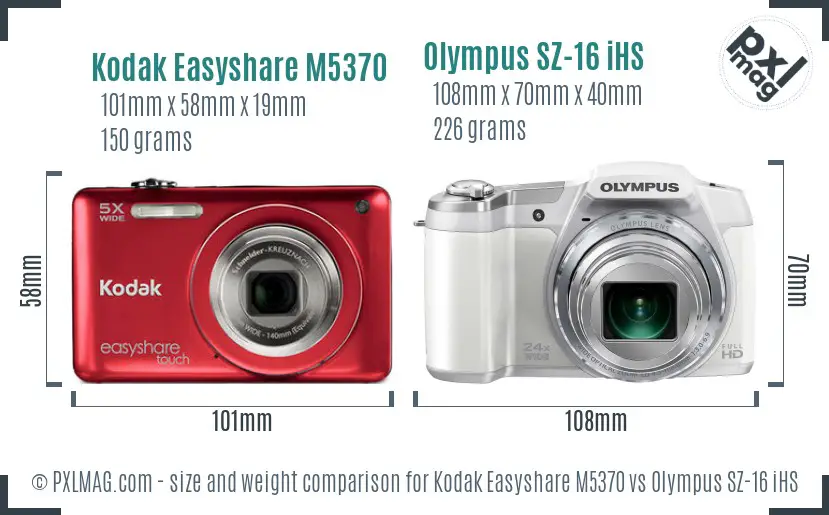 Kodak Easyshare M5370 vs Olympus SZ-16 iHS size comparison Kodak Easyshare M5370 vs Olympus SZ-16 iHS size comparison