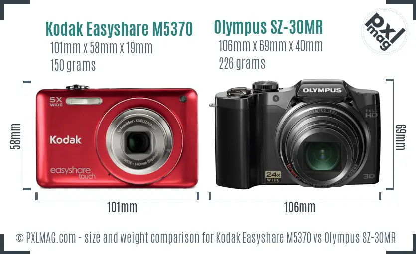 Kodak Easyshare M5370 vs Olympus SZ-30MR size comparison Kodak Easyshare M5370 vs Olympus SZ-30MR size comparison