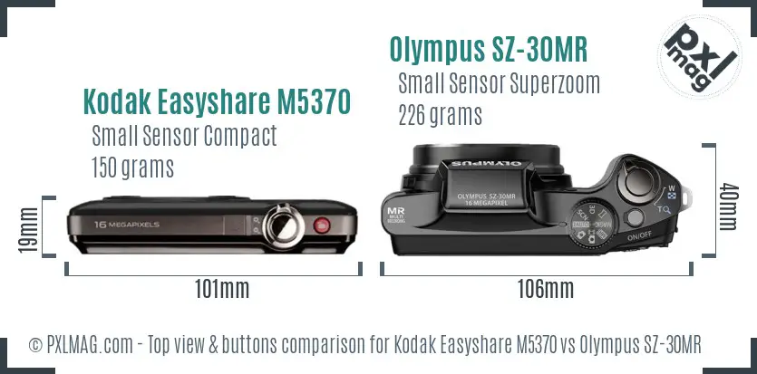 Kodak Easyshare M5370 vs Olympus SZ-30MR top view buttons comparison Kodak Easyshare M5370 vs Olympus SZ-30MR top view buttons comparison