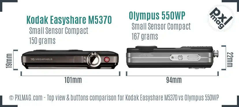 Kodak Easyshare M5370 vs Olympus 550WP top view buttons comparison Kodak Easyshare M5370 vs Olympus 550WP top view buttons comparison