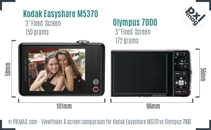 Kodak Easyshare M5370 vs Olympus 7000 Screen and Viewfinder comparison