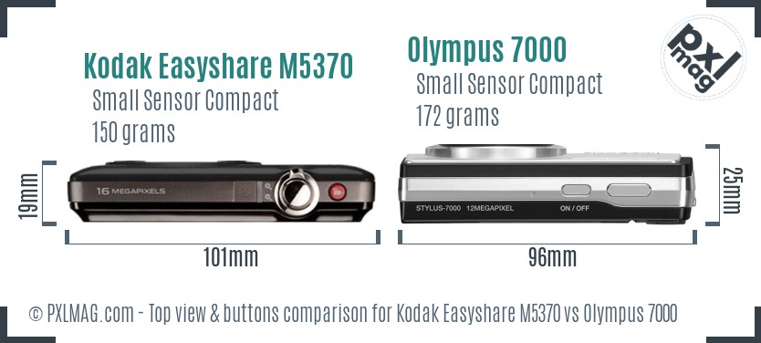 Kodak Easyshare M5370 vs Olympus 7000 top view buttons comparison