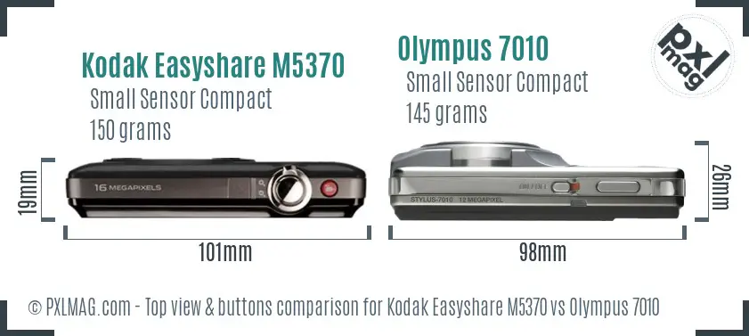 Kodak Easyshare M5370 vs Olympus 7010 top view buttons comparison