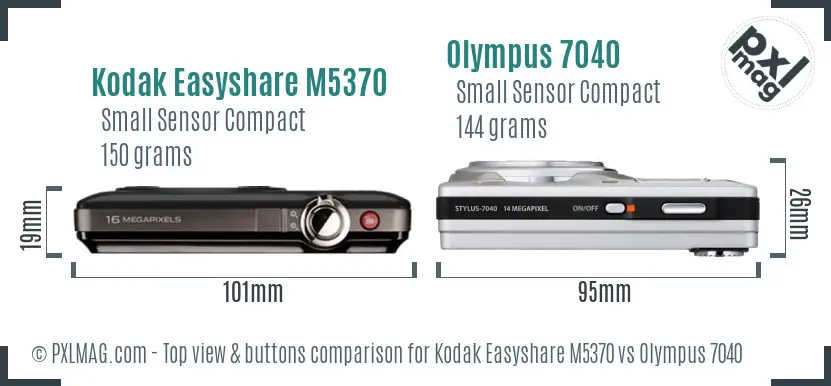 Kodak Easyshare M5370 vs Olympus 7040 top view buttons comparison