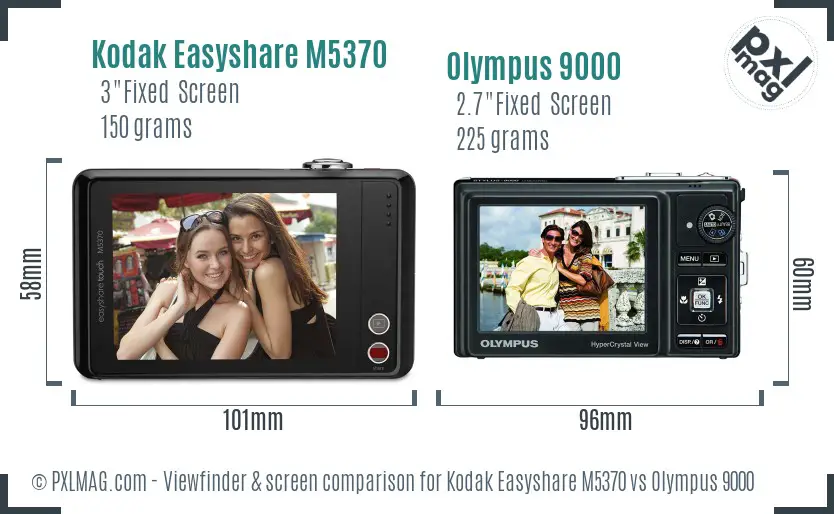 Kodak Easyshare M5370 vs Olympus 9000 Screen and Viewfinder comparison