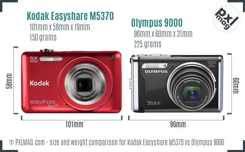 Kodak Easyshare M5370 vs Olympus 9000 size comparison