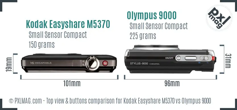 Kodak Easyshare M5370 vs Olympus 9000 top view buttons comparison