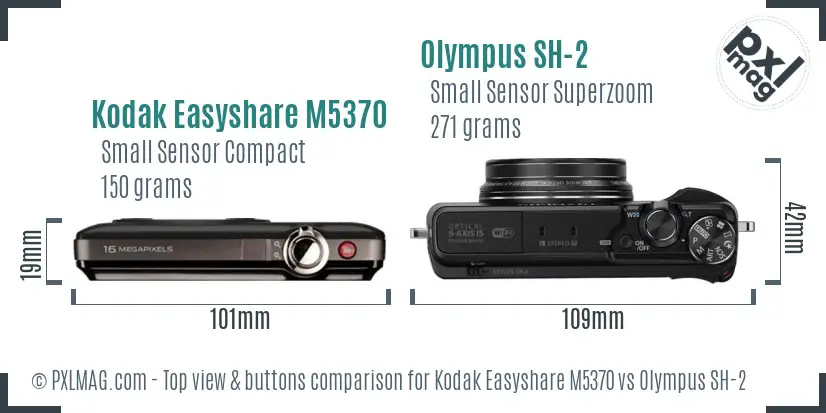 Kodak Easyshare M5370 vs Olympus SH-2 top view buttons comparison