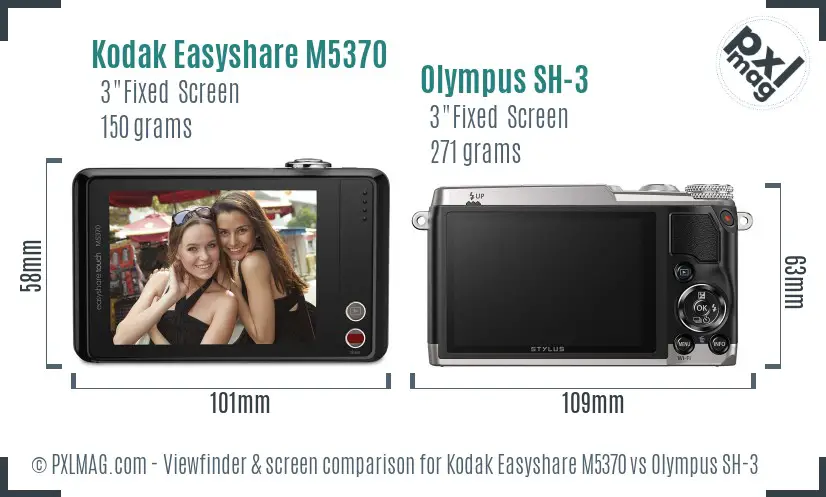 Kodak Easyshare M5370 vs Olympus SH-3 Screen and Viewfinder comparison