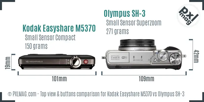 Kodak Easyshare M5370 vs Olympus SH-3 top view buttons comparison