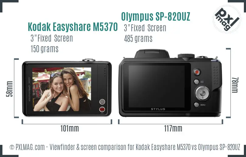 Kodak Easyshare M5370 vs Olympus SP-820UZ Screen and Viewfinder comparison