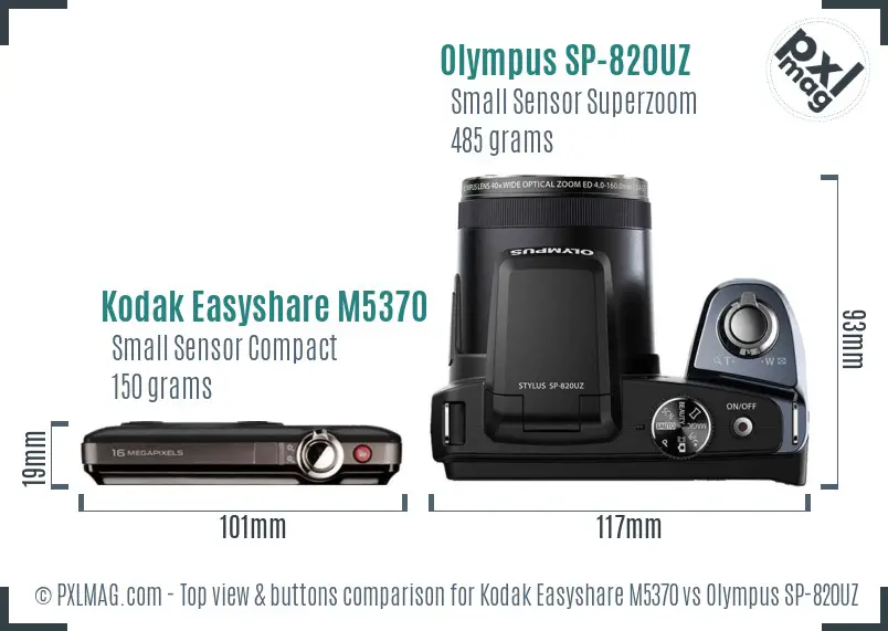 Kodak Easyshare M5370 vs Olympus SP-820UZ top view buttons comparison
