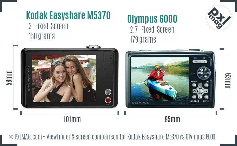 Kodak Easyshare M5370 vs Olympus 6000 Screen and Viewfinder comparison