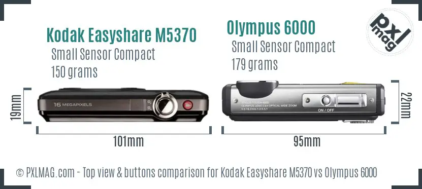 Kodak Easyshare M5370 vs Olympus 6000 top view buttons comparison