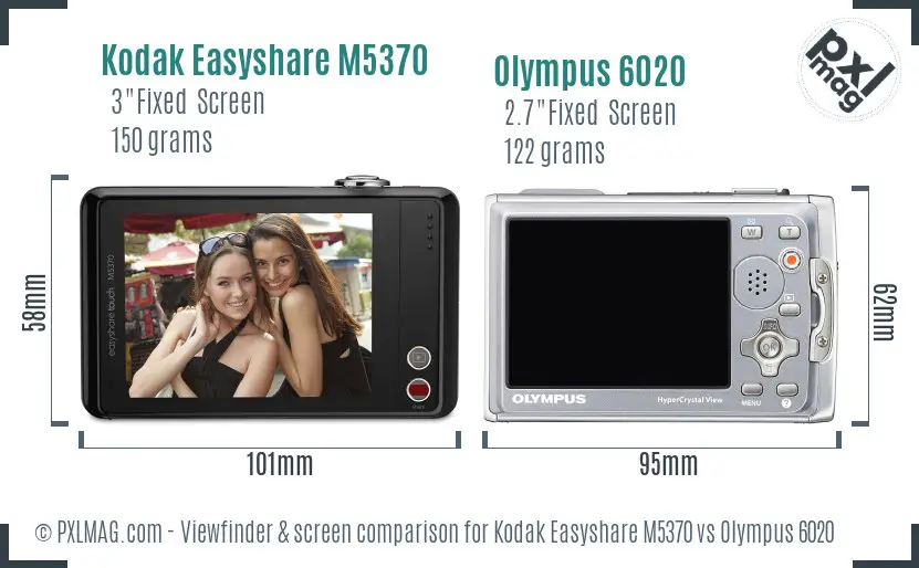 Kodak Easyshare M5370 vs Olympus 6020 Screen and Viewfinder comparison