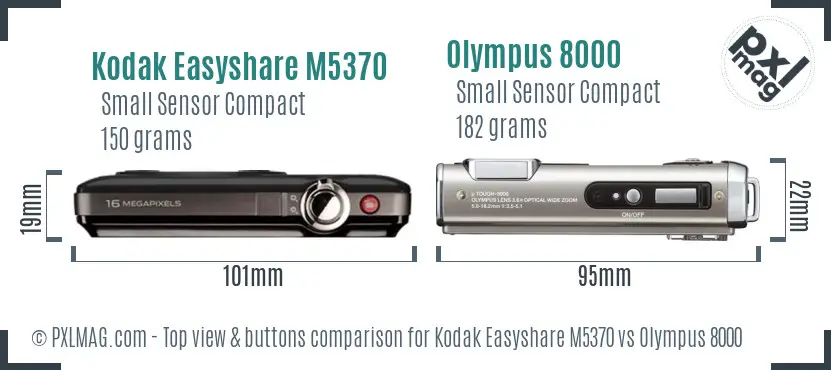 Kodak Easyshare M5370 vs Olympus 8000 top view buttons comparison
