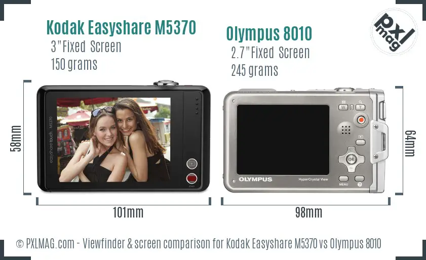 Kodak Easyshare M5370 vs Olympus 8010 Screen and Viewfinder comparison