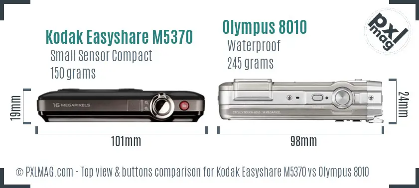 Kodak Easyshare M5370 vs Olympus 8010 top view buttons comparison