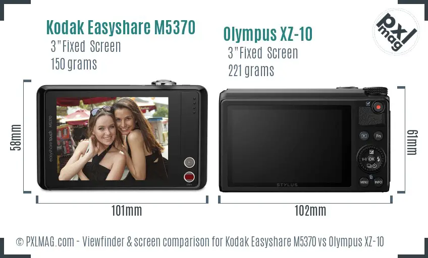 Kodak Easyshare M5370 vs Olympus XZ-10 Screen and Viewfinder comparison