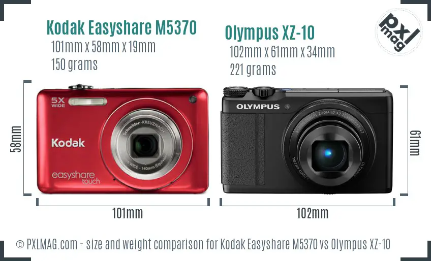 Kodak Easyshare M5370 vs Olympus XZ-10 size comparison