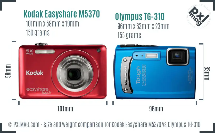 Kodak Easyshare M5370 vs Olympus TG-310 size comparison