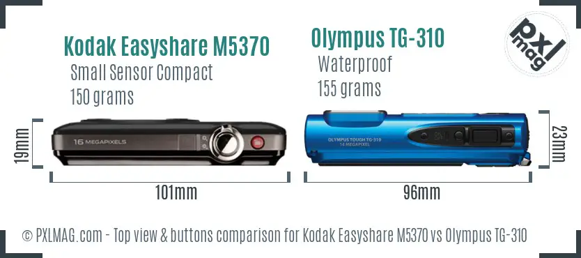 Kodak Easyshare M5370 vs Olympus TG-310 top view buttons comparison