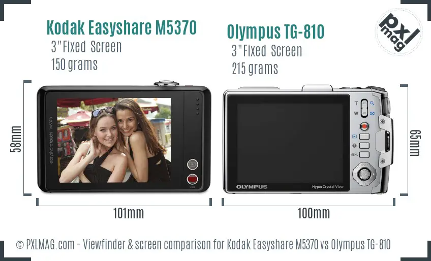 Kodak Easyshare M5370 vs Olympus TG-810 Screen and Viewfinder comparison