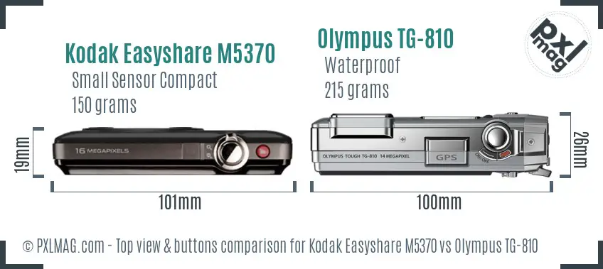 Kodak Easyshare M5370 vs Olympus TG-810 top view buttons comparison