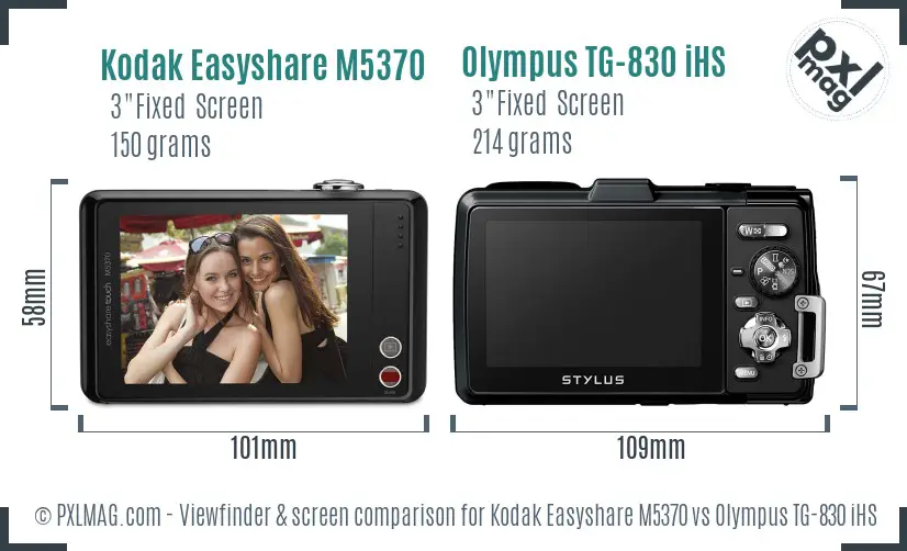 Kodak Easyshare M5370 vs Olympus TG-830 iHS Screen and Viewfinder comparison