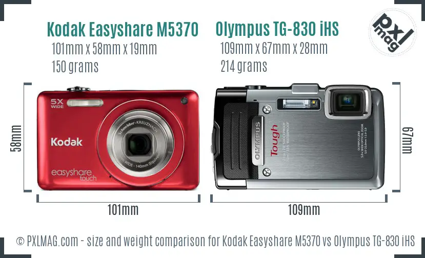 Kodak Easyshare M5370 vs Olympus TG-830 iHS size comparison