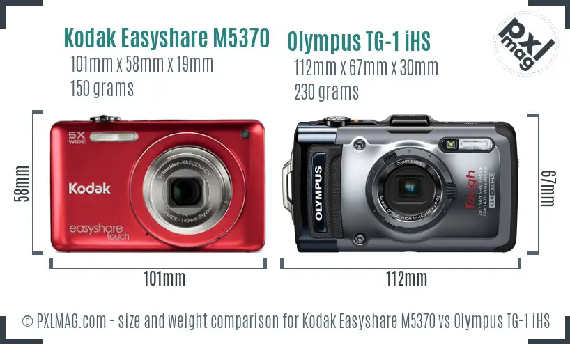 Kodak Easyshare M5370 vs Olympus TG-1 iHS size comparison